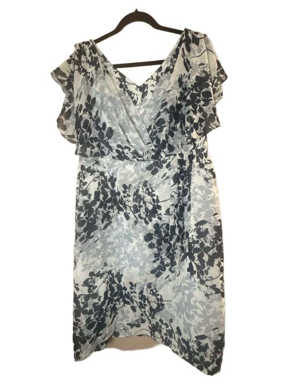 Azazie Abstract Floral Print Flutter Sleeve V-Neck Midi Dress